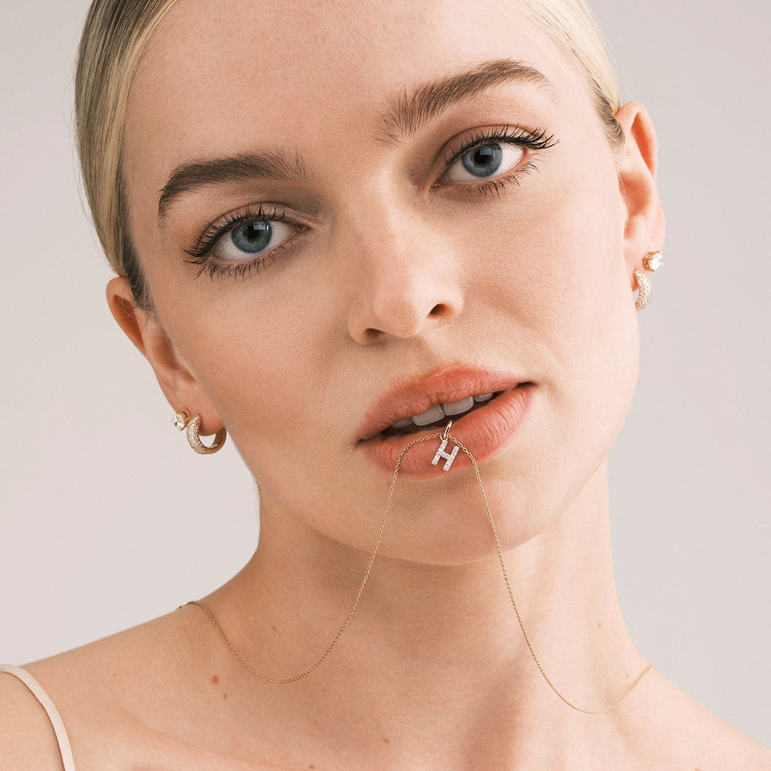 Love Letter Initial H Lab Diamond Necklace set in 18K Gold Vermeil